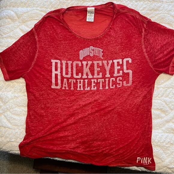 VS Pink Ohio State Buckeyes T-Shirt Sz LG Victorias Secret Athletics - Picture 1 of 3